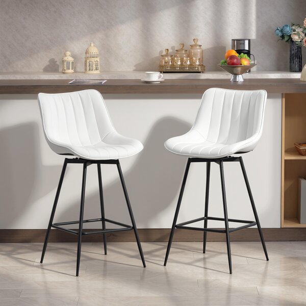 HOMCOM Set di 2 sgabelli da bar con schienale e poggiapiedi, sedie girevoli 360° rivestite in pelle sintetica, 47x54.5x97.5 cm, Bianco | Aosom Italy