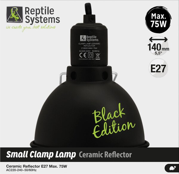 Lampada a pinza Reptile Systems con riflettore, edizione nera - S (Ø 140 mm)