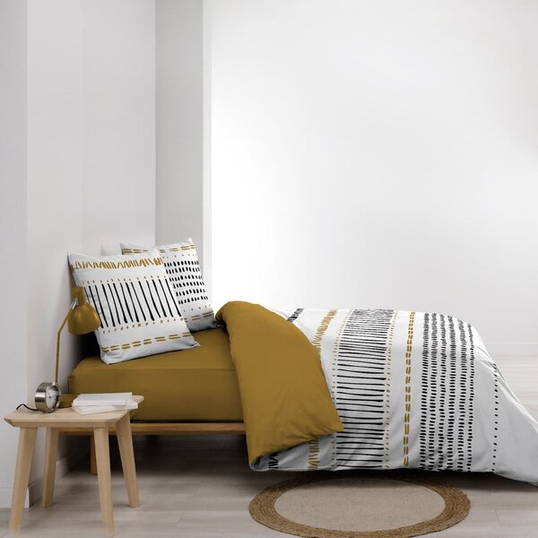 Set copripiumino e federa color senape/bianco in cotone per letto matrimoniale ed esteso 240x220 cm Chicago – douceur d'intérieur