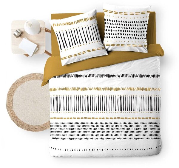 Set copripiumino e federa color senape/bianco in cotone per letto matrimoniale ed esteso 240x220 cm Chicago – douceur d'intérieur