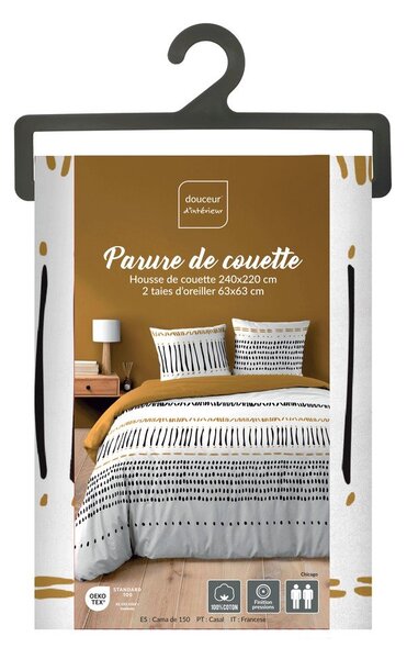 Set copripiumino e federa color senape/bianco in cotone per letto matrimoniale ed esteso 240x220 cm Chicago – douceur d'intérieur
