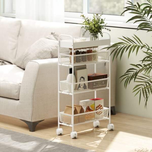 HOMCOM Carrello da cucina con 3 cesti e 4 ruote per cucina, soggiorno e bagno, in metallo, 43,2x19x80 cm, Bianco | Aosom Italy
