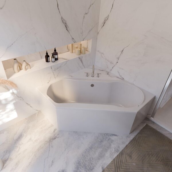 Vasca da bagno Schulte modello Fluvia, acrilico sanitario bianco, 190x80 cm, altezza 58 cm, incl. supporto vasca e scarico
