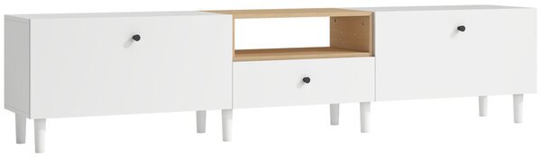 HOMCOM Mobile TV con 2 sportelli ribaltabili, scomparto aperto e cassetto, in pannello truciolare, 200x35x45 cm, Bianco | Aosom Italy