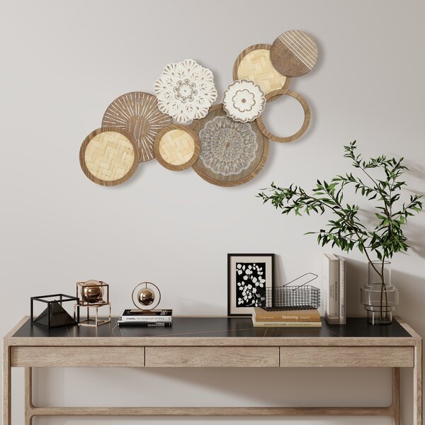 HOMCOM Decorazione murale con scultura murale in legno, design unico con più dischi, 83.8x4.4x44.5 cm, legno naturale | Aosom Italy