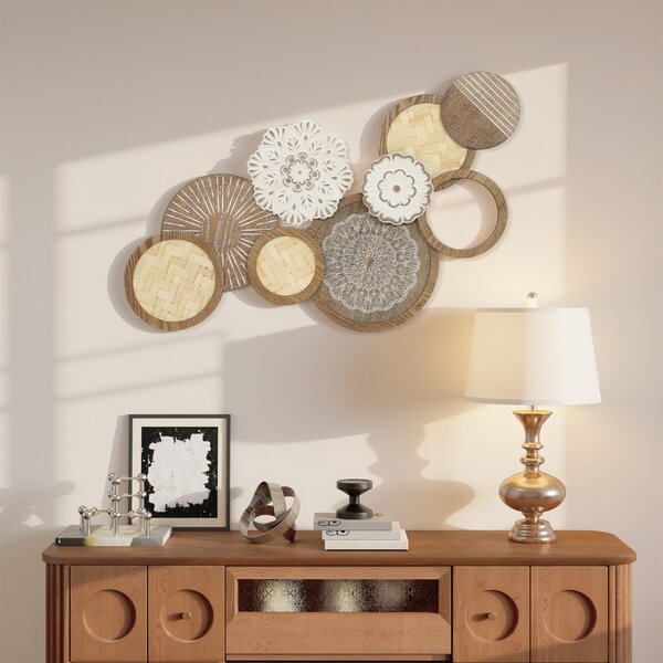 HOMCOM Decorazione murale con scultura murale in legno, design unico con più dischi, 83.8x4.4x44.5 cm, legno naturale | Aosom Italy