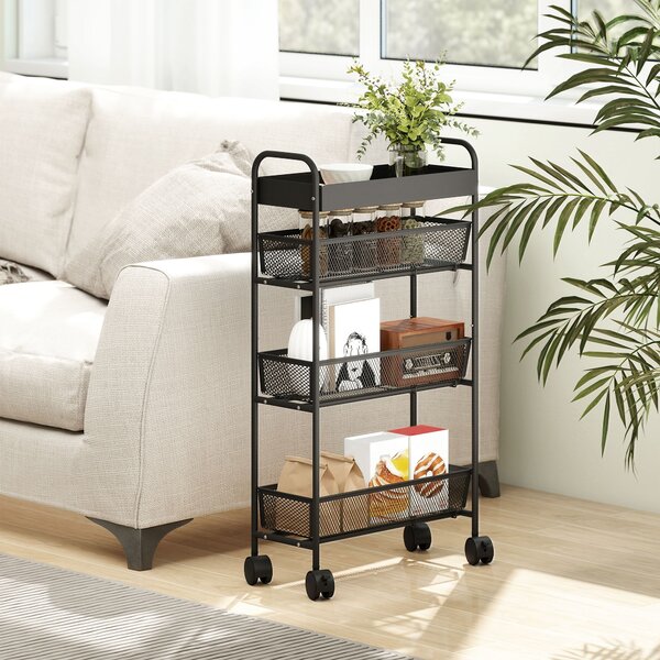 HOMCOM Carrello portaoggetti a 4 livelli su ruote con 3 cestini estraibili, 19x43,2x80 cm, nero | Aosom Italy