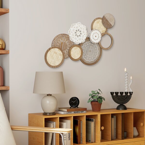 HOMCOM Decorazione murale con scultura murale in legno, design unico con più dischi, 83.8x4.4x44.5 cm, legno naturale | Aosom Italy