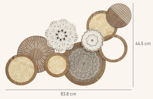 HOMCOM Decorazione murale con scultura murale in legno, design unico con più dischi, 83.8x4.4x44.5 cm, legno naturale | Aosom Italy