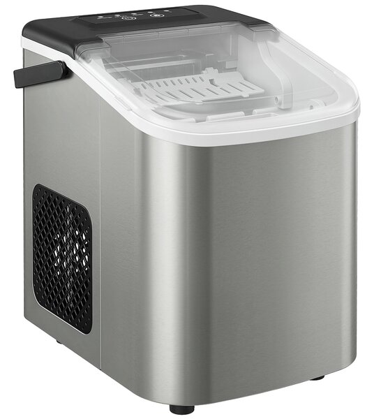 HOMCOM Macchina Ghiaccio 12kg in 24 Ore, 9 Cubetti in 7-10 Minuti di 2 Dimensioni, con Sistema Autopulente, Argento | Aosom Italy