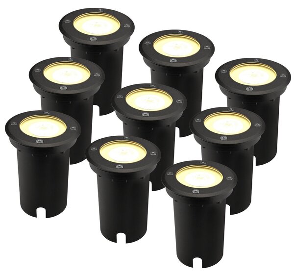 Set di 9 faretti a LED da esterno, alimentazione a terra, grado di protezione IP67, 3W, 230V, 345 lumen, 2700K, attacco GU10, colore bianco