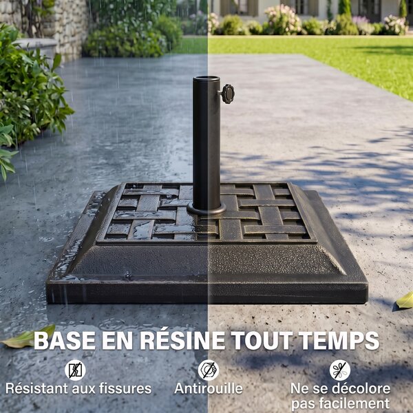 Outsunny Basamento Ombrellone da Giardino, Resina e Acciaio, Stile Vintage, 44x44x32cm, Design Antico, Nero e Bronzo|Aosom