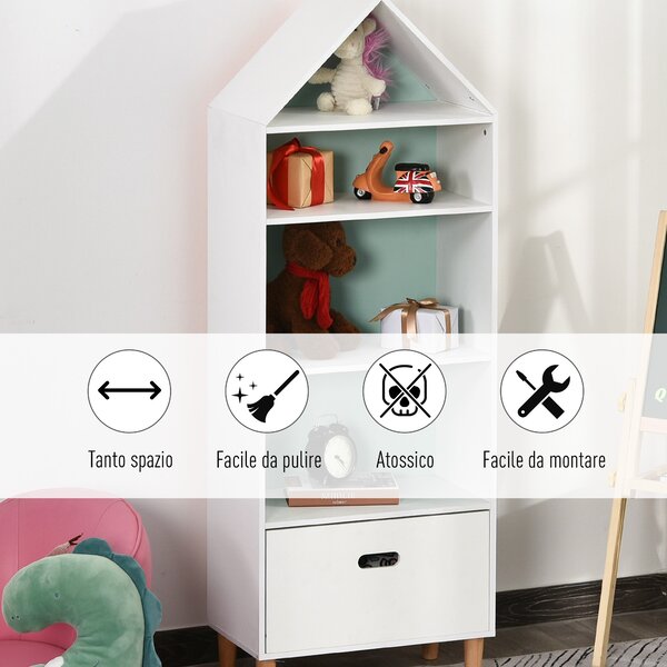 HOMCOM Scaffale Libreria Organizzatore Armadietto a Scomparti per bambini con cassetto scomparto in legno bainco rosa blu|Aosom