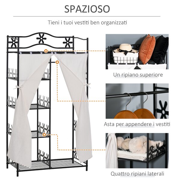 HomCom Armadio Guardaroba in Ferro Cabina Appendiabiti in Metallo, Facile da Montare, Nero, 84x42x159cm|Aosom