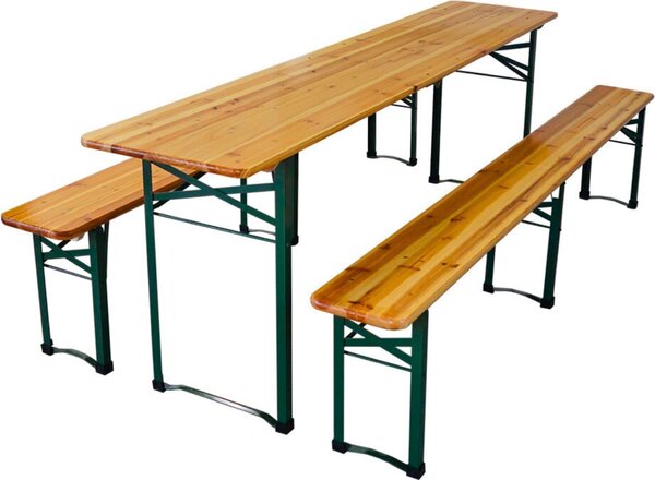 Set tenda da birra 3 pezzi centrale pieghevole | 1x tavolo, 2x panca da birra | HxLxP 76x220x50 cm | legno laccato | incl. 16x protezioni in plastica per il pavimento | set tavolo da birra set tenda da birra set mobili da giardino