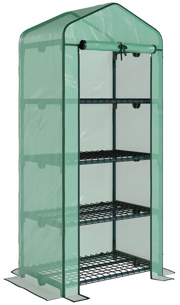 Outsunny Serra per Ortoda con Scaffale a 4 liveli e 2 parta cerniera per Balcone e Terrazzo, in PE, Verde Scuro, 70x50x160cm | Aosom Italy