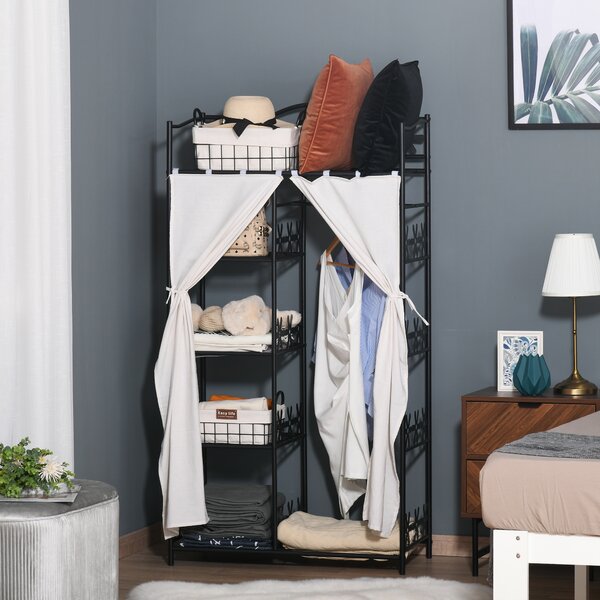 HomCom Armadio Guardaroba in Ferro Cabina Appendiabiti in Metallo, Facile da Montare, Nero, 84x42x159cm|Aosom