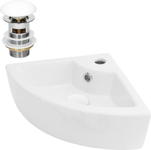 LuxeBath Lavabo Lavabo da appoggio Square, 46x33x13 cm, bianco, in Vetroceramica, incl. set di scarico con troppopieno