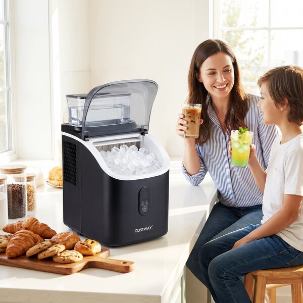 Costway Macchina ghiaccio casa ice maker da silenzioso cubetti ghiaccio 13 spessori autopulizia, Macchina serbatoio esterno elettrodomestici bar Nero