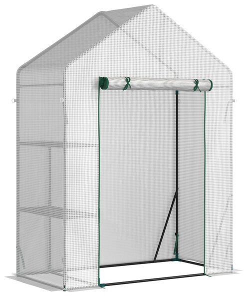 Outsunny Serra da Giardino per Esterni con 2 Scaffali, Porta Avvolgibile, 143x73x195cm, Bianco|Aosom