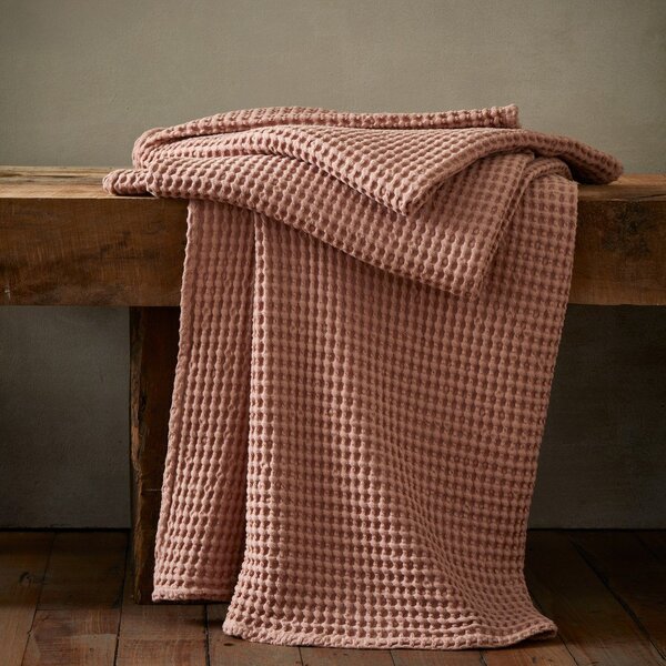 Coperta rosa polveroso in cotone 150x200 cm Jaipur Chunky Waffle – Pineapple Elephant