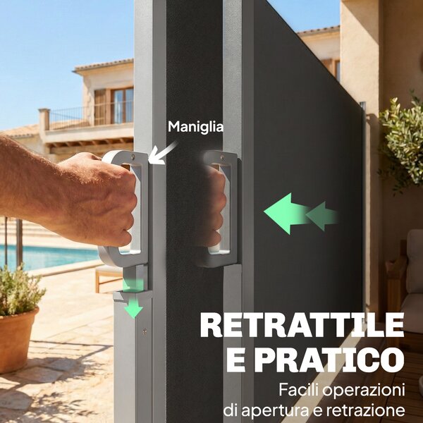 Outsunny Tenda Laterale Retrattile Impermeabile e UV 50+, in Alluminio, Acciaio e Poliestere, 420x185 cm, Grigio Scuro | Aosom Italy