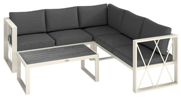 Outsunny Salotto da Giardino Angolare con Poltrona Reclinabile, 2 Divanetti con Cuscini e Tavolino, Grigio
