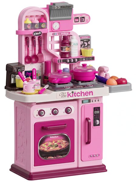 AIYAPLAY Cucina Giocattolo per Bambini da 33 Pezzi con Luci, Suoni e Rubinetto, in PP e ABS, 53x22x69 cm, Rosa