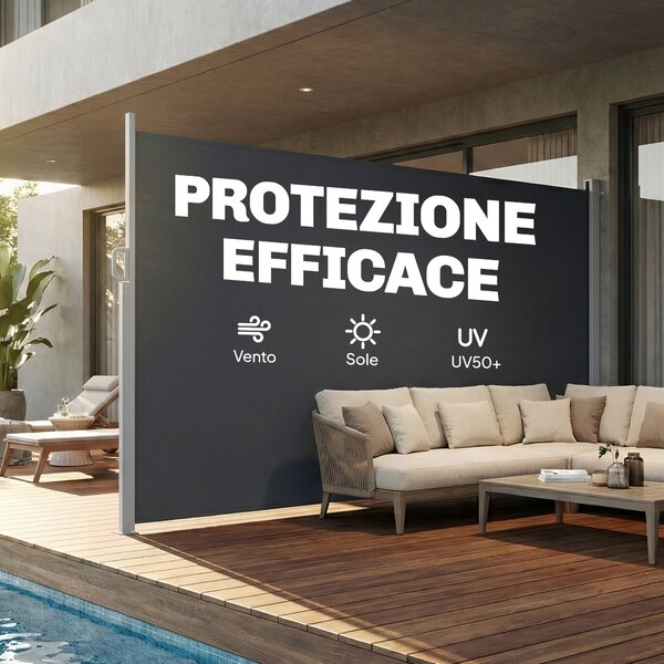 Outsunny Tenda Laterale Retrattile Impermeabile e UV 50+, in Alluminio, Acciaio e Poliestere, 420x185 cm, Grigio Scuro | Aosom Italy