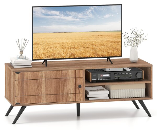Costway Mobile tv in legno stand videogiochi dvd 1 anta 2 scomparti passacavi, Tavolino porta televisore fino a 55 pollici