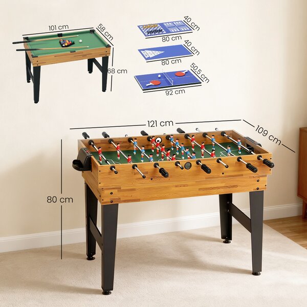 SPORTNOW Tavolo da Gioco 13 in 1 con Calciobalilla, Ping Pong, Air Hockey, Biliardo, Scacchi e Altri, Noce | Aosom Italy