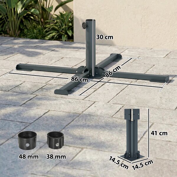 Outsunny Base pieghevole a croce per ombrelloni 38-48 mm, supporto patio, grigio scuro | Aosom Italy