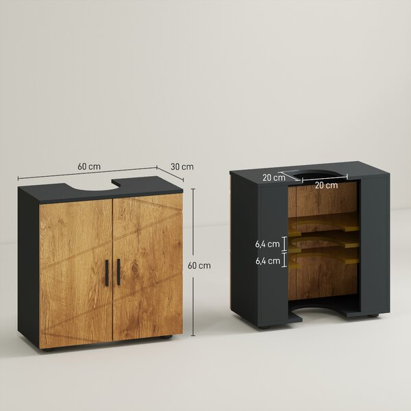 Kleankin Mobile Sottolavabo Bagno per Piedistallo con Armadietto 2 Ante, 60x30x60cm, Rovere | Aosom Italy
