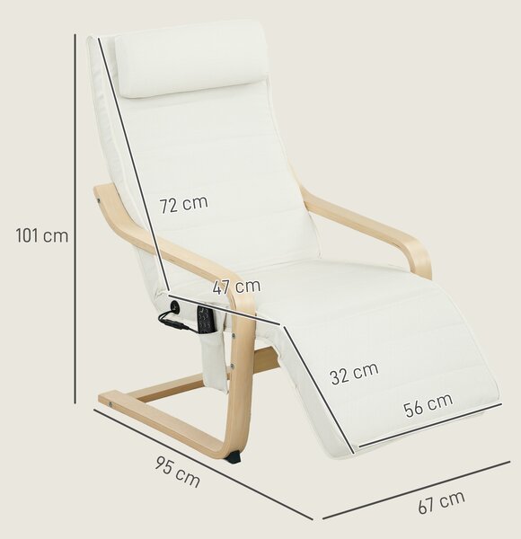 HOMCOM Poltrona Relax Riscaldante e Massaggiante con Poggiapiedi Regolabile e Telecomando, 67x95x101 cm, Crema | Aosom Italy