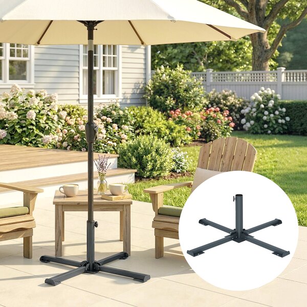 Outsunny Base pieghevole a croce per ombrelloni 38-48 mm, supporto patio, grigio scuro | Aosom Italy