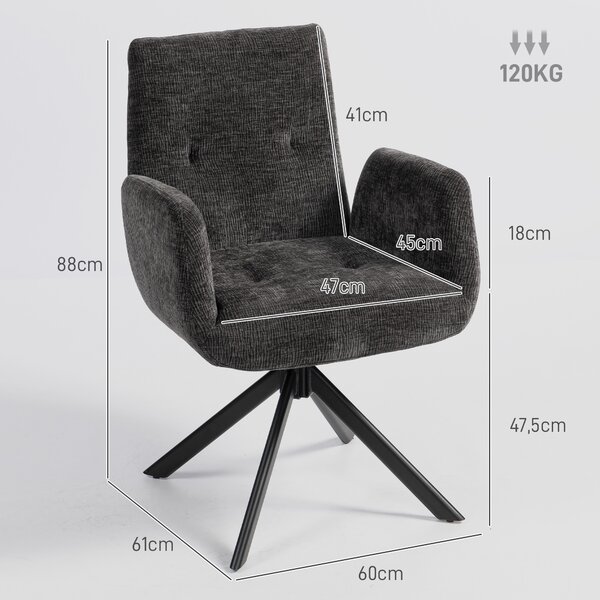 HOMCOM Poltroncina Girevole da Camera da Letto in Tessuto Effetto Lino o con Gambe Angolate in Acciaio, Nero | Aosom Italy