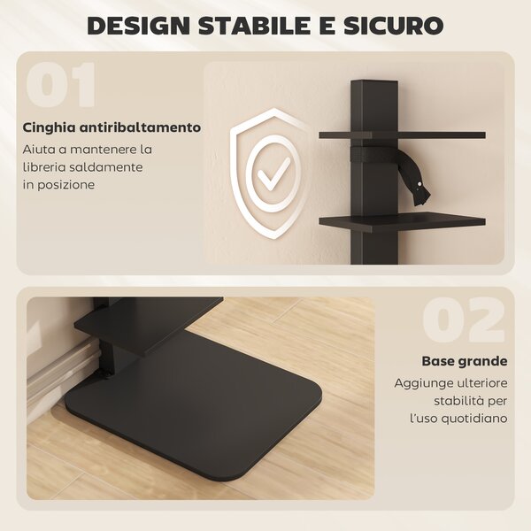 HOMCOM Libreria Moderna Alta a 11 Ripiani Salvaspazio in Stile Industriale, 34.5x41.5x163.5 cm, Nero | Aosom Italy