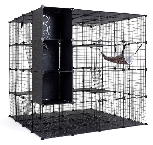 Costway Gabbia per gatti recinto per animali domestici dal design modulare con ampie piattaforme 3 scalette, Gabbia 3 cubi portaoggetti e porte gabbia per cani