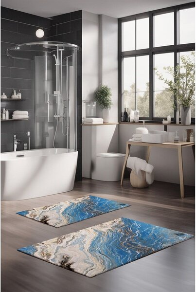 Set di tappetini per il bagno blu 2 pz 60x100 cm – Foutastic