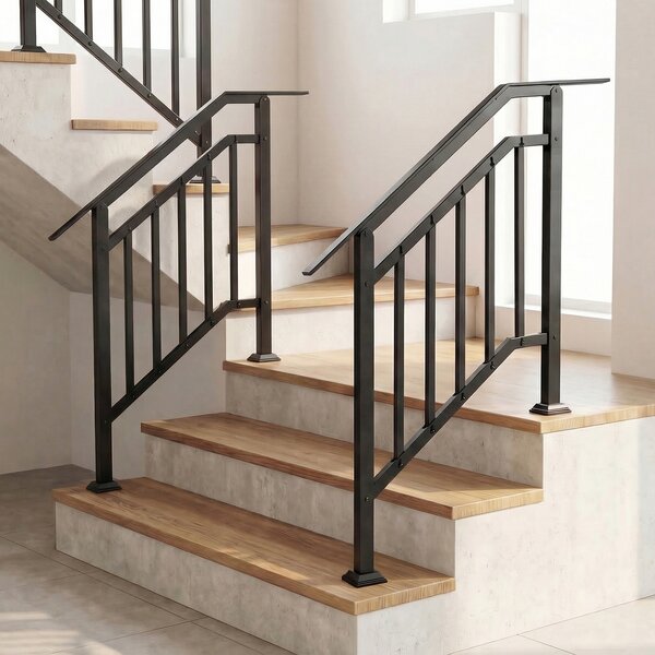 Costway Set corrimano per gradini 2 pezzi con angolo regolabile da 5 a 40°e kit di installazione, Ringhiera per scale in metallo per interno ed esterno