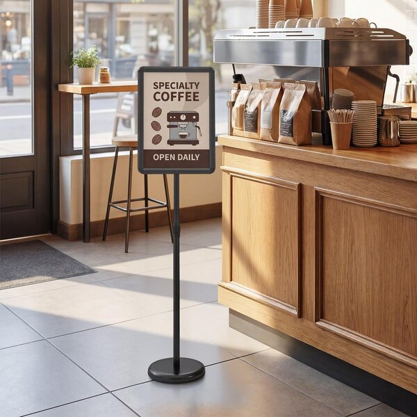 Costway Espositore A4 da terra regolabile metallo base riempibile, Stand per menù poster pubblicità ristorante ufficio esterno 87-137 cm 2 Pezzi Nero