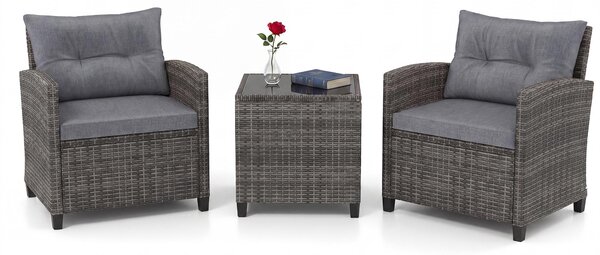 Set di mobili da giardino in rattan KOMFOTTEU, set di mobili da lounge per esterni con 2 poltrone, 1 tavolino, cuscini per seduta e schienale, mobili per balconi piccoli, mobili da lounge per giardino, mobili per terrazza per 2 persone