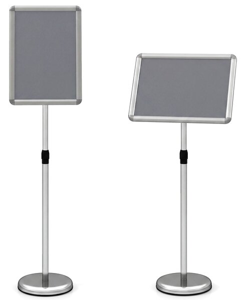 Costway Espositore A4 da terra regolabile metallo base riempibile, Stand per menù poster pubblicità ristorante ufficio esterno 87-137 cm 2 Pezzi Argento