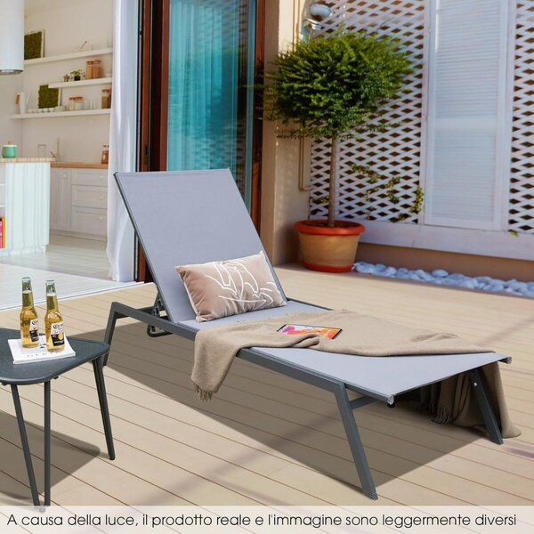 Costway Set di 2 sedia a sdraio da patio lounge con 6 posizioni regolabili, Sedia reclinabile in acciaio resistente e tessuto in PE