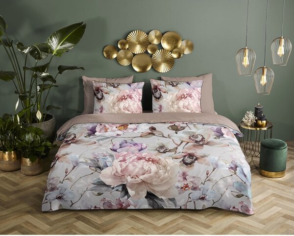 Set copripiumino e federa grigio/marrone in raso di cotone per letto singolo ed esteso 140x220 cm Colinda – Descanso