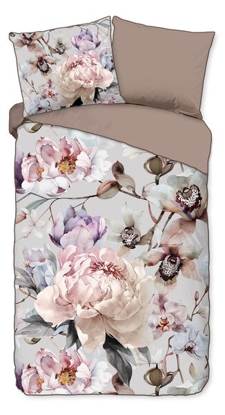 Set copripiumino e federa grigio/marrone in raso di cotone per letto singolo ed esteso 140x220 cm Colinda – Descanso