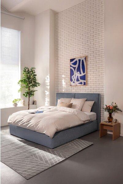 Letto matrimoniale imbottito blu con contenitore con rete inclusa 160x200 cm Thessa Bold – Bonami Selection