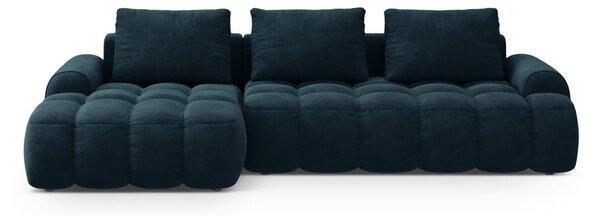 Divano angolare color petrolio allungabile/con contenitore (con penisola a sinistra/con chaise lounge) con rivestimento in velluto Linz – Cosmopolitan Design
