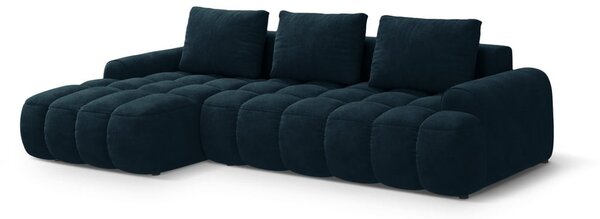 Divano angolare color petrolio allungabile/con contenitore (con penisola a sinistra/con chaise lounge) con rivestimento in velluto Linz – Cosmopolitan Design
