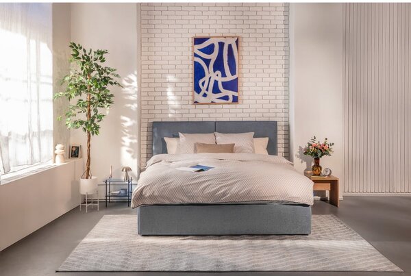Letto matrimoniale imbottito blu con contenitore con rete inclusa 160x200 cm Thessa Bold – Bonami Selection